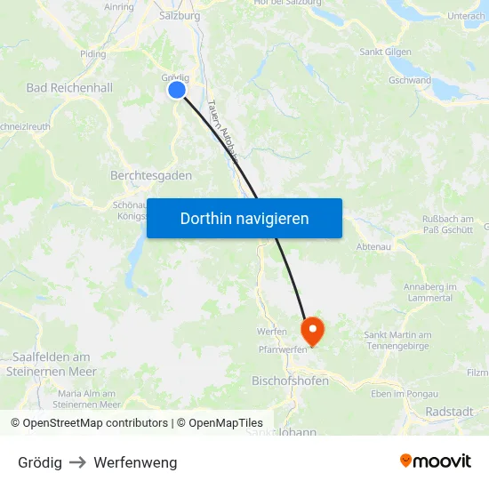 Grödig to Werfenweng map