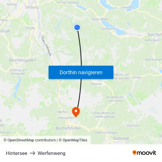Hintersee to Werfenweng map