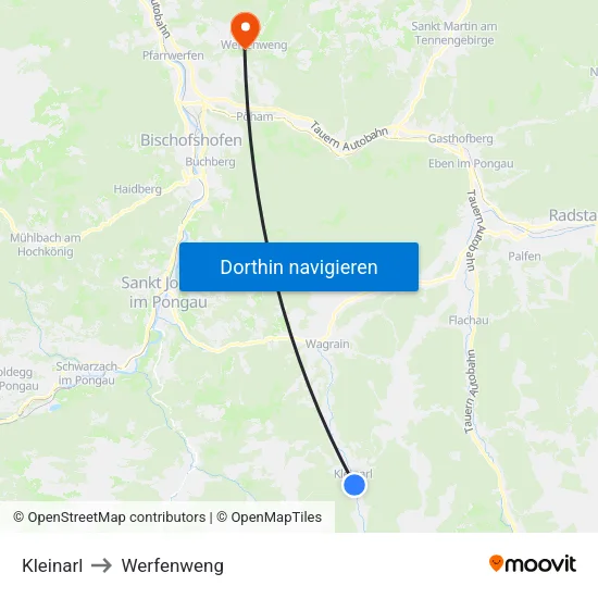 Kleinarl to Werfenweng map