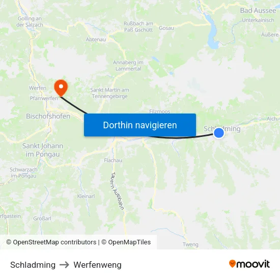 Schladming to Werfenweng map