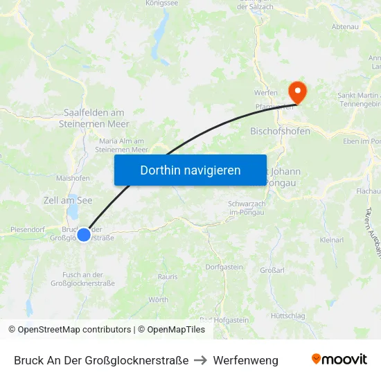 Bruck An Der Großglocknerstraße to Werfenweng map