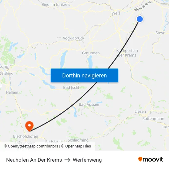 Neuhofen An Der Krems to Werfenweng map