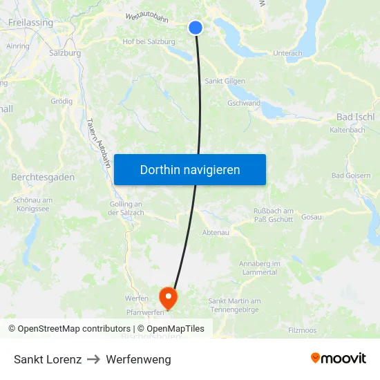 Sankt Lorenz to Werfenweng map