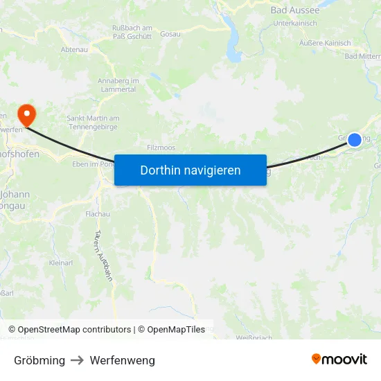 Gröbming to Werfenweng map