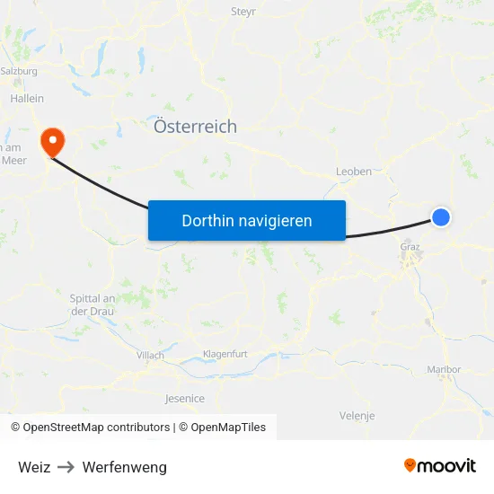 Weiz to Werfenweng map