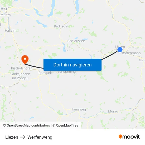 Liezen to Werfenweng map