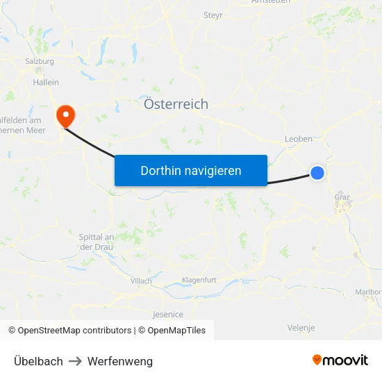 Übelbach to Werfenweng map