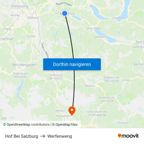 Hof Bei Salzburg to Werfenweng map