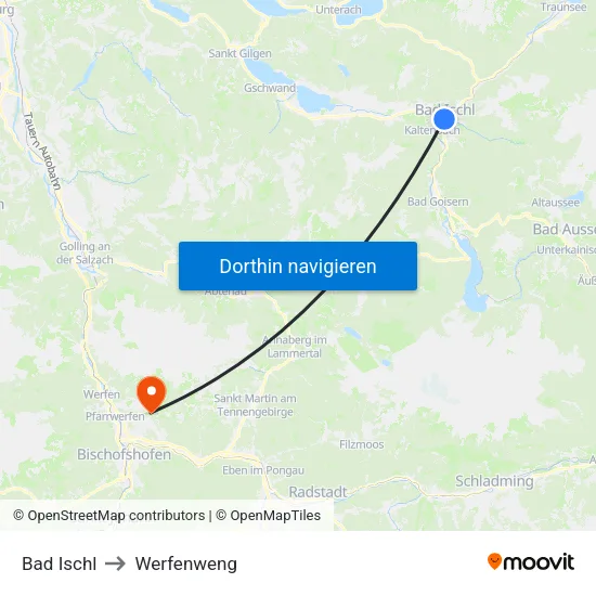 Bad Ischl to Werfenweng map