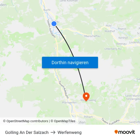 Golling An Der Salzach to Werfenweng map