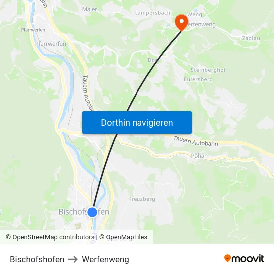 Bischofshofen to Werfenweng map