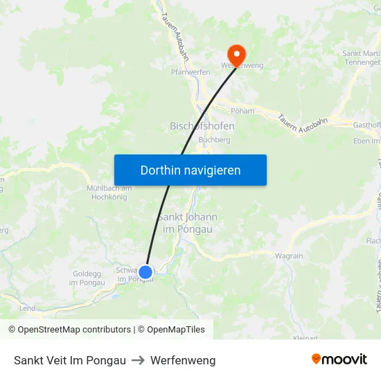 Sankt Veit Im Pongau to Werfenweng map