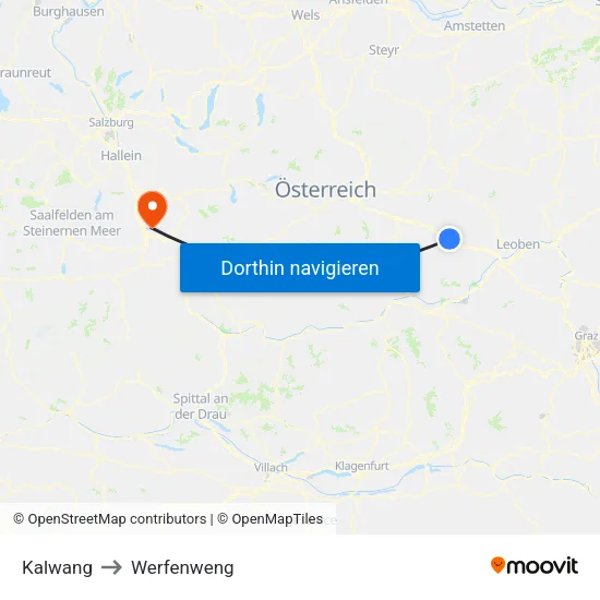 Kalwang to Werfenweng map