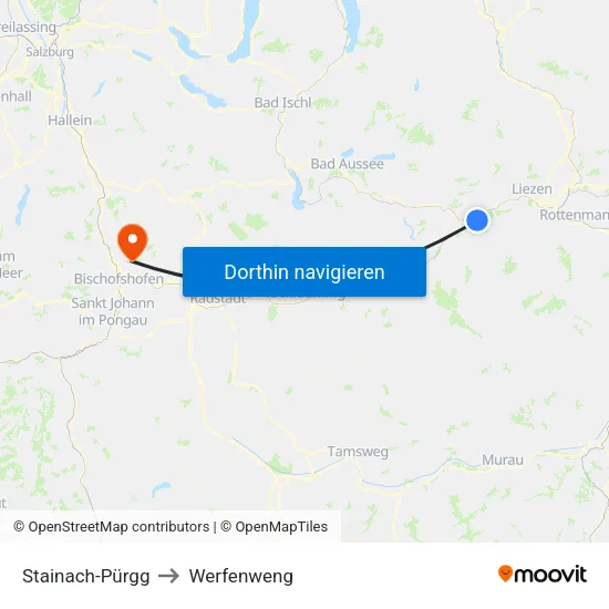 Stainach-Pürgg to Werfenweng map