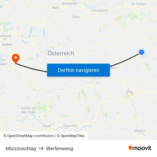 Mürzzuschlag to Werfenweng map