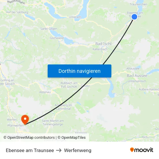 Ebensee am Traunsee to Werfenweng map