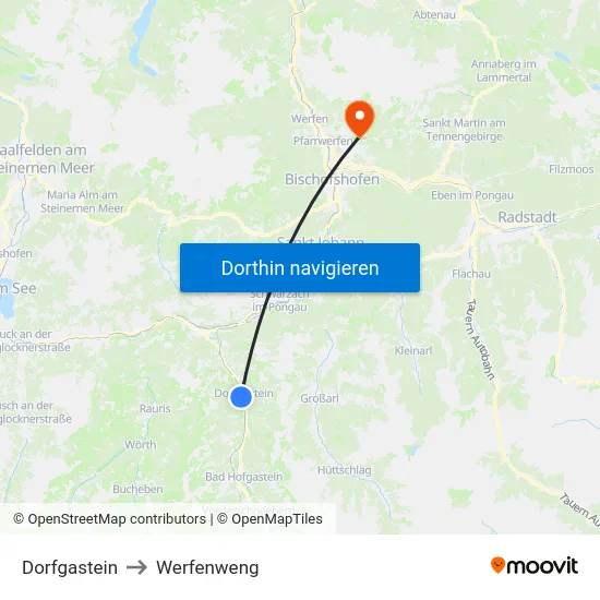 Dorfgastein to Werfenweng map