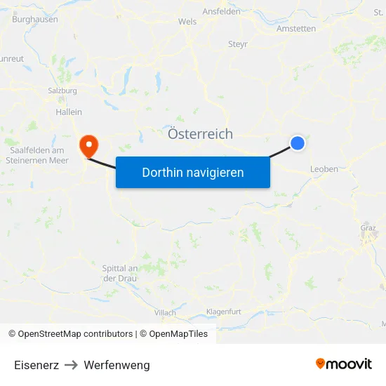 Eisenerz to Werfenweng map