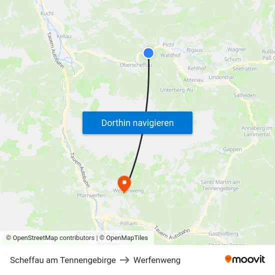 Scheffau am Tennengebirge to Werfenweng map