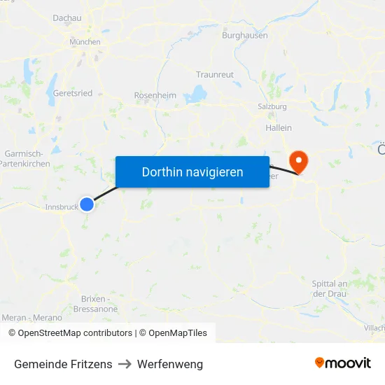 Gemeinde Fritzens to Werfenweng map