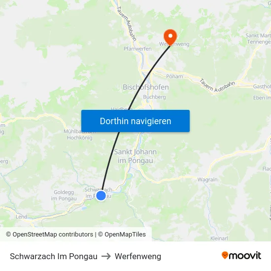 Schwarzach Im Pongau to Werfenweng map