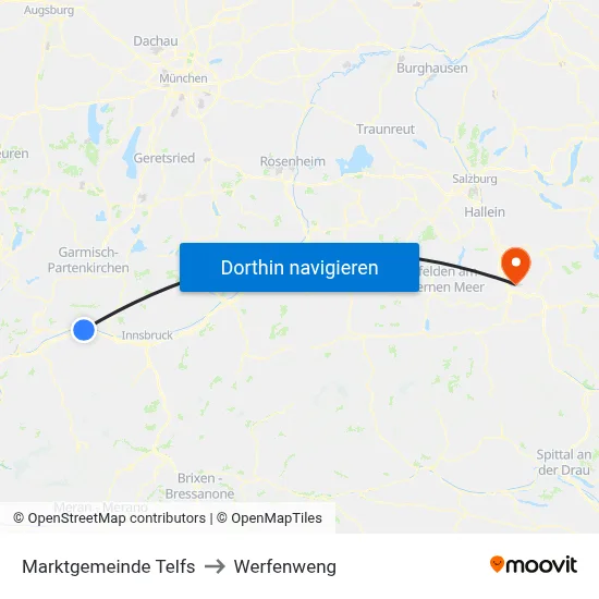 Marktgemeinde Telfs to Werfenweng map