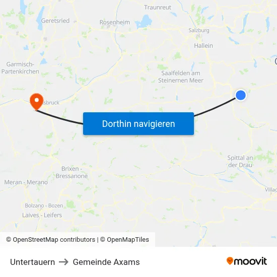 Untertauern to Gemeinde Axams map