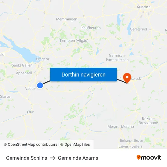 Gemeinde Schlins to Gemeinde Axams map
