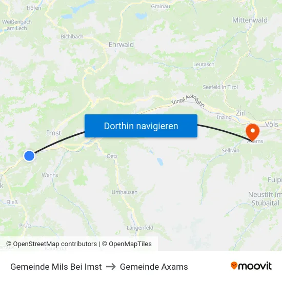 Gemeinde Mils Bei Imst to Gemeinde Axams map