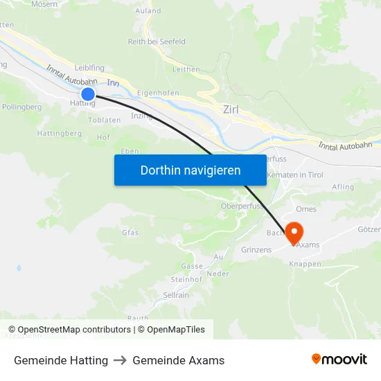 Gemeinde Hatting to Gemeinde Axams map