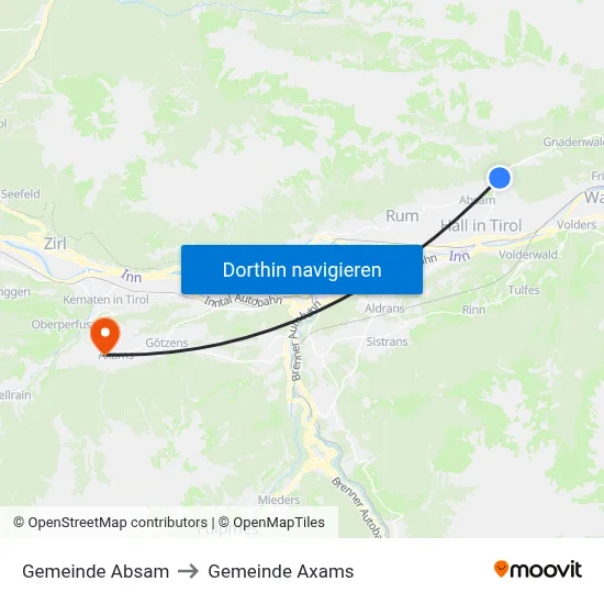 Gemeinde Absam to Gemeinde Axams map