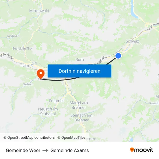 Gemeinde Weer to Gemeinde Axams map