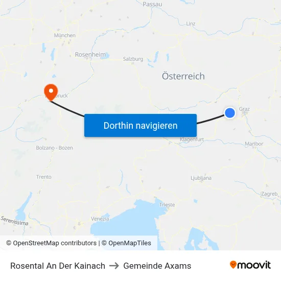 Rosental An Der Kainach to Gemeinde Axams map