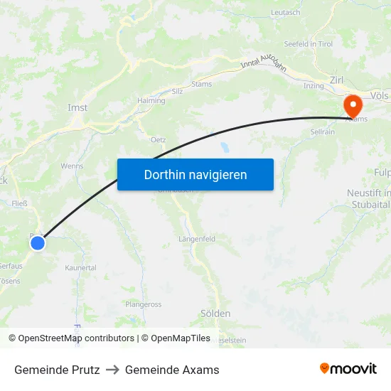 Gemeinde Prutz to Gemeinde Axams map