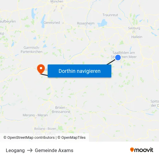 Leogang to Gemeinde Axams map