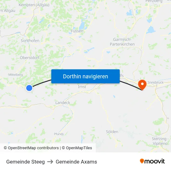 Gemeinde Steeg to Gemeinde Axams map