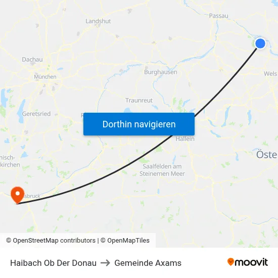 Haibach Ob Der Donau to Gemeinde Axams map