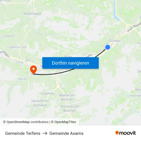 Gemeinde Terfens to Gemeinde Axams map