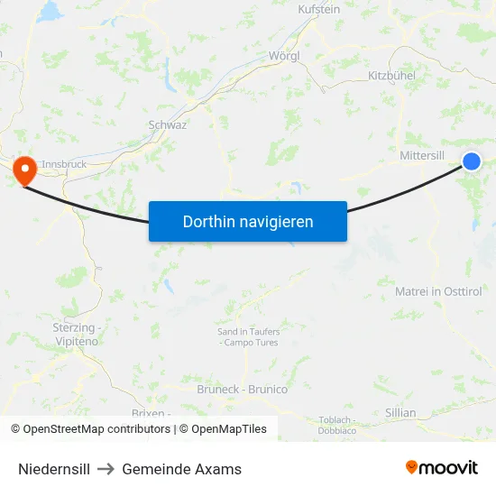 Niedernsill to Gemeinde Axams map