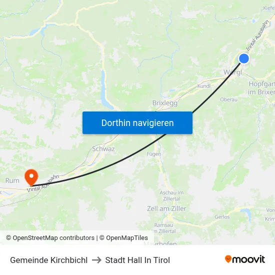 Gemeinde Kirchbichl to Stadt Hall In Tirol map