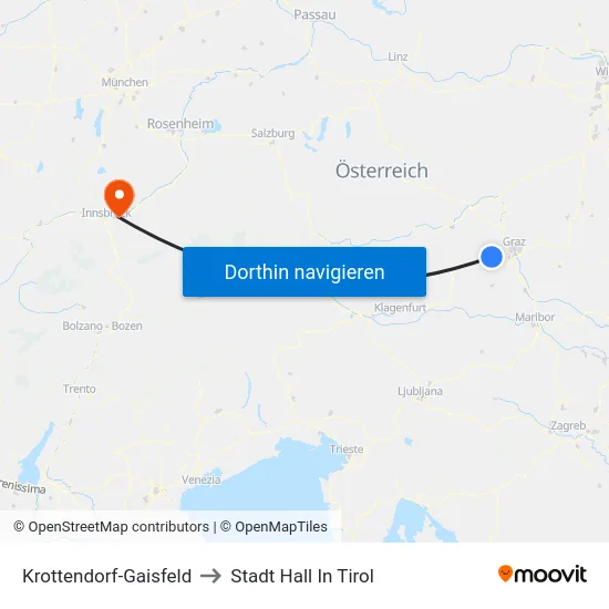 Krottendorf-Gaisfeld to Stadt Hall In Tirol map