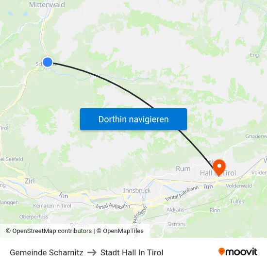 Gemeinde Scharnitz to Stadt Hall In Tirol map