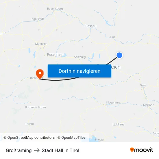 Großraming to Stadt Hall In Tirol map