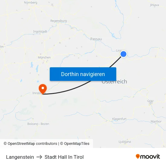 Langenstein to Stadt Hall In Tirol map
