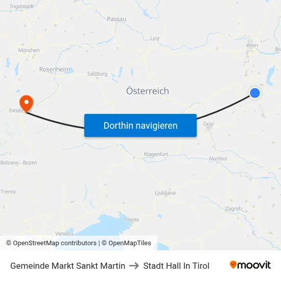 Gemeinde Markt Sankt Martin to Stadt Hall In Tirol map