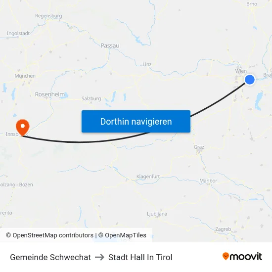 Gemeinde Schwechat to Stadt Hall In Tirol map