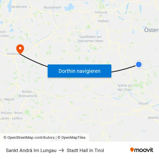Sankt Andrä Im Lungau to Stadt Hall In Tirol map