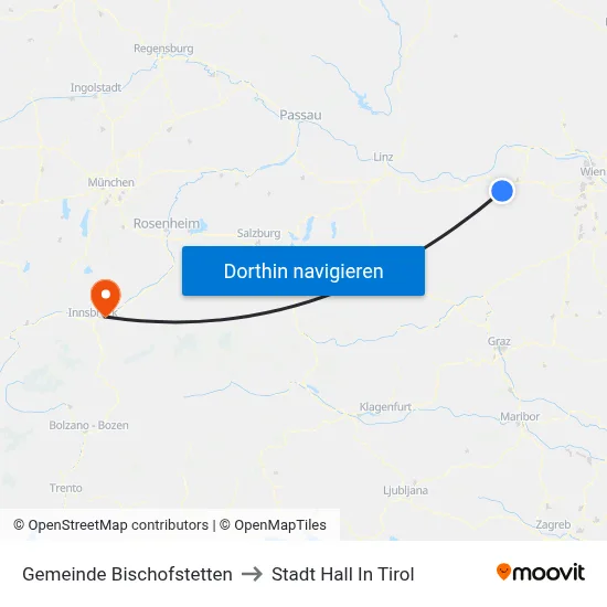 Gemeinde Bischofstetten to Stadt Hall In Tirol map