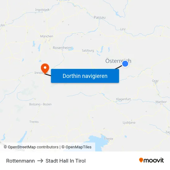 Rottenmann to Stadt Hall In Tirol map