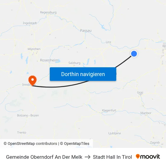 Gemeinde Oberndorf An Der Melk to Stadt Hall In Tirol map
